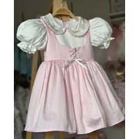 0-12Y Baby Girl Summer Pink Flower Embroidery Turkish Vintage Princess Ball Gown Dress for Birthday Holiday Easter Eid B115