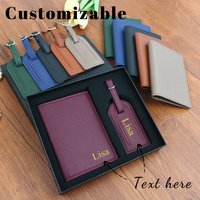 Customized name set, unisex Safiano PU leather passport holder and luggage tag gift box
