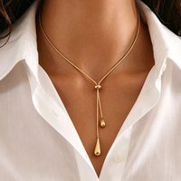 Pull Adjustable Double Water Drop Shape Tassel Charm Necklace Fashion Personality Stainless Steel Necklaces Jewelry Gifts