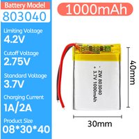 803040 Lipo 1000mAh 3.7V 083040 Lithium Battery Li Polymer Batteries for Flashlight Remote Controller Handheld Fans