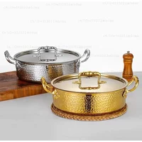 Italian Manual Hammer Printing Pot 3-Layer Steel Clear Soup Pot Double Flavor 304 Stainless Steel Hot Pot for Home and