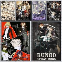 B-Bungo Stray Dogs Anime Poster Stickers Mural Painting Self-Adhesive Decor for Bedroom Living Room Home HD Wall Decals Gift