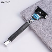 iRAZOR Premium 5-Blade Fusion Safety Razor Manual Shaver for Men Barber Beard Grooming Tool Black Textured Handle Birthday Gift