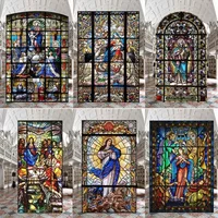 Stained Glass Window Stickers, Privacy Film, Church Style, Static Cling, Decorative Frosted Window Films, Customized Size
