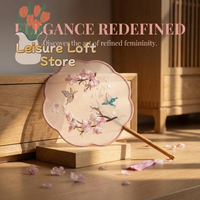 Vintage Chinese Silk Round Fan – Exquisite Flower Embroidery, Traditional Art Craft for Hanfu, Dance Performance&Party Accessory