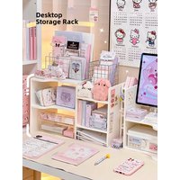 Simple Office Desk Organizer Rack Ins Style Pen Holder Stationery Book Storage Shelf Arrangement Tool Plastic No Drilling Req...