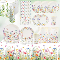 WildFlower Tablecloth Tableware Handbag Birthday Party Decor Floral Picnic Wedding Napkin Girl kid Favors Baby Shower Supplies