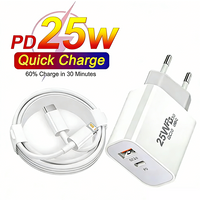 25W PD USB A+C EU Fast Charger For iPhone 11 12 13 Mini 14 Pro Max X XR XS Max 6S 7 8 14 Plus SE 2020 Rapid Charging USB-C Cable