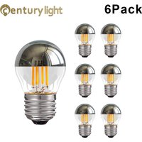 6Pcs Half Chrome Light Bulb 4W Dimmable G45 Silver Mirror Reflected Light E27 Base Warm White 2700K Silver Tipped Mirror Lights