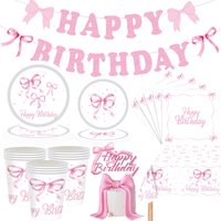 Pink Bow Birthday Theme Party Supplies Birthday Decorations Includes Pink Bow Tableware Bow Girls Birthday Party Decoration
