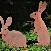 Rustic Metal Rabbit Garden Stake - Rusty Bunny Silhouette, Outdoor Yard Art for Farmhouse Decor, Perfect for Christmas, Easter