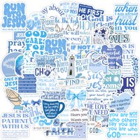 50Pcs Blue Style Jesus Christians Religion Sayings Stickers Skateboard Suitcase Graffiti Luggage DIY Bible Decals