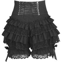 Black Victorian Gothic Steampunk Lolita Maid Ruffle Lace Pumpkin Pants Bloomers Shorts Cotton High Waist Shorts Pantaloons