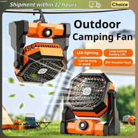 Camping Fan with Portable LED Light Suspended Fan with 4 Wind Speeds Outdoor Fishing Tent Large-capacity Camping Fan 7800mAh