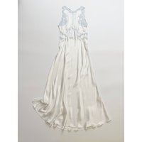 Luxury pearl white silk evening gown sexy hollow flower lace embroidery A-line dress elegant new women's party dress