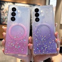 Glitter Star Transparent Magnetic Case For Samsung Galaxy Z Flip 3 4 5 6 7 SE Z Fold 3 4 5 6 7 For Magsafe Wireless Charge Cover