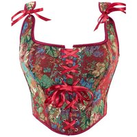 Women Retro court Corset Cropped Camisole Elegant peony Red Bustier Vest Sleeveless Slim Going Out Outfit Streetwear