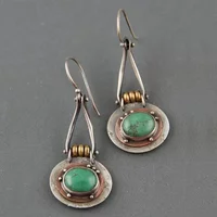 Vintage Geometric Synthetic Turquoise Dangle Earrings Bohemian Style Metal Hook Earrings For Women Elegant Jewelry