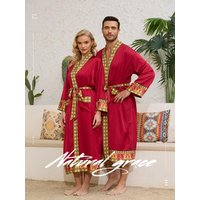 Men Robe Sleepwear Baroque Style Print Kimono Satin Peignoire De Douche Homme Couple Bathrobe Nightwear Groom Loose Robe
