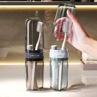 Portable Clear Toothbrush Travel Case, Hard Shell All-in-One Organizer for Business Trips Gym & Commute, Hygienic Secure Design