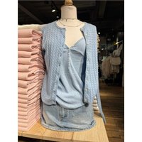 Light Blue Twsited Knitted Cardigan Women Spring Casual Simple Buttons Jumper Chic Preppy Style Sweet Sweaters Y2K