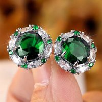 Huitan 2023 Hot Cubic Zirconia Stud Earrings for Women White/Blue/Green/Red/Purple Ear Piercing Earrings Luxury Trendy Jewelry