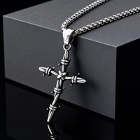 Vintage Gothic Knot Nail Cross Necklace, Stainless Steel Barbed Wire Pendant Necklace for Men, Punk Waterproof Jewelry Gifts