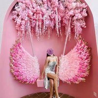 Colorful Pink Feather Angel Wings Creative Background Wall Decoration Fashion Show Displays Festival Party Model Wedding Props