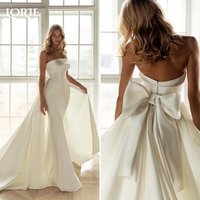 LORIE Bow Mermaid Wedding Dresses Solid Satin Strapless Ribbons Sweep Train Bridal Gowns Vintage Customed Bride Dress Bride Gown