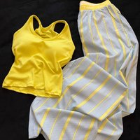 Sweet Girl Summer Outfit with Padded Cami Pajamas for Women, Summer Striped Long Pants, Wearable as Sleepwear or Loungewear Set