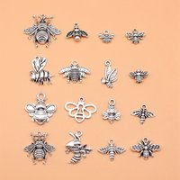 16pcs Antique Silver Color Bee Charms Collection For DIY Jewelry Making, 16 Styles, 1 of Each
