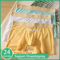 Summer Men's Boxers Underwear with Open Pockets Ultra-thin Breathable Ice Silk Panties Sports Quick Dry Cool Slim Home Shorts