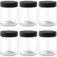 8 Oz Clear Plastic Jars with Black Lids Refillable Kitchen Storage Containers for Dry Food, Coffee, Nuts and More, 6 Pack