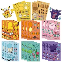 8sheets cute Pokemon Anime Pikachu Gengar Puzzle Stickers Make A Face Children Cartoon DIY Assemble Jigsaw Decals Kids