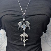 Goth Jewelry Witch Wings Cross Pendant Necklaces for Women Crystal Beads Skull Necklace Goth Accessories Grunge Rock