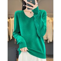 New Women's V-neck First-line Ready-To-Wear Sweater Long Sleeve Jumper Loose Fashion Comfortable Solid Color Sweater-ZD047