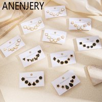 ANENJERY 316L Stainless Steel Heart Star Flower Round Earrings For Women Simple Delicate Temperament Jewelry Gifts Wholesale