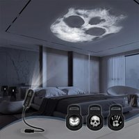 USB Halloween LED Projector Light Skull Ghost Night Lamp 360° Rotating Switchable Patterns for Creepy Dark Room Atmosphere Decor
