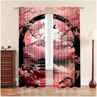 2 Pcs Vintage Japanese Cherry Blossom Blackout Curtains - Heat Insulating, Privacy-Enhancing, Machine Washable for Bedroom & Liv