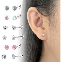 Surgical Steel Hypoallergenic Cartilage Stud Earrings Tiny CZ Screw Flat Back Stud Earrings Cubic Zirconia Piercing Jewelry, 16G