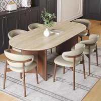 Mid-century luxury modern oval solid wood dining table and chair set