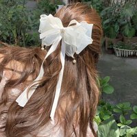2025 Summer Sweet Bow Hair Clip For Girls Long Ribbon Bow Hairclip For Women White Bowknot Barrettes Pearl Hairpin Headwear