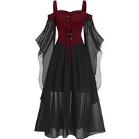 Women's Fashion Halloween Witch Cosplay Costumes Gothic Off Shoulder Lace-up Bandage Mesh Sheer A-line Long Dress Party Wear