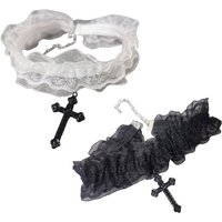 Stretch Gothic Neckchain Double Lace Crucifix Clavicle Chains for Fashion Lovers