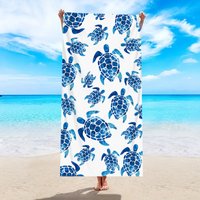 1pc ocean element large beach towel, sea turtle, starfish, shell printed quick drying absorbent beach towel