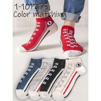 5/10 Pairs Multi-Color Breathable Low Cut Ankle Socks, Odor Resistant, Stylish Sports Socks With Shoelaces