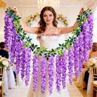 2Pack Artificial Wisteria Vine Outdoor Realistic Faux Hanging Vine for Weddings Parties Gardens and Outdoo Table Centerpiece