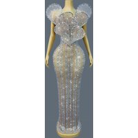 Luxury Sparkly Silver Crystals Mesh Cocktail Dress Designer Luxury Long Dresses Sexy Women Nightclub Party Evening Gown Yehuaban