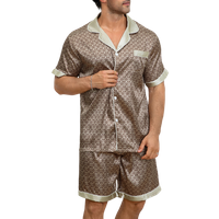 Men's Plaid Print Pajama Set Short Sleeve Lapel Top And Elastic Shorts Comfortable Perfect For Summer Sleepwear Loungewear Pjs