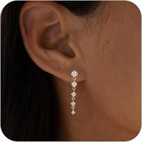 Dainty Gold Earrings 14K Gold Plated CZ Drop Earrings for Women Trendy Hypoallergenic CZ Dangling Simple Long Earring